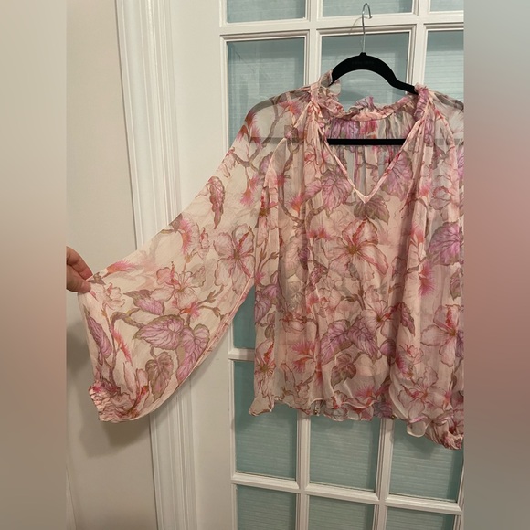 Zimmermann Coral Hibiscus Semi-sheer Floral Blouse Size 1 - Picture 11 of 15